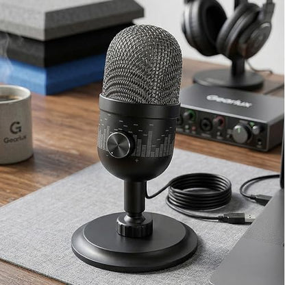 Gearlux USB Condenser Microphone | Cardioid Streaming & Podcast Mic | Plug-and-Play | One-Tap Mute with Stand