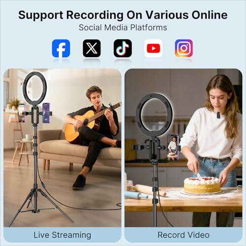 yAyusi Vlogging Kit for iPhone/Android, 78" Extendable Tripod Stand with Magnetic Microphone/Ring Light/Phone Clip/Remote Control, YouTube Starter Kit for Video Recording, Live Streaming