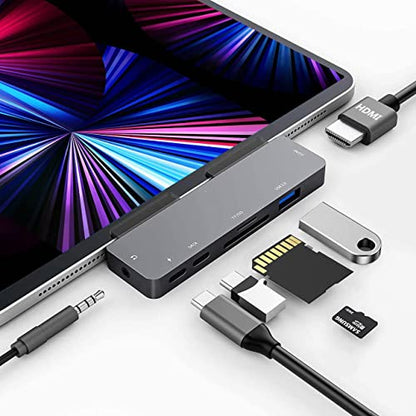 iPad Pro USB C Hub Adapter for iPad Pro 2024 M4 M2 M1,7-in-1 Hub with 4K@60Hz HDMI,3.5mm Jack,USB3.0,PD 60W,SD/TF Card Slot,iPad Air 4/5,iPad mini 6,iPad pro 13 12.9 Accessories - color: 7IN1 60Hz