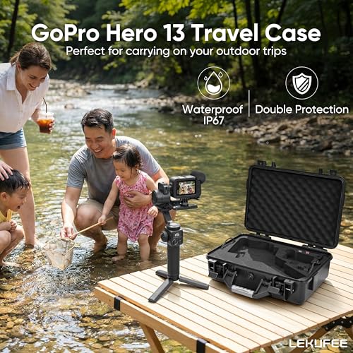 Lekufee Waterproof Hard Carrying Case for GoPro Fluid Pro AI 3-Axis Gimbal Stabilizer, Gopro Hero 13/12/11/10/9 Camera, Mission 1 PRO,Media Mod, and other Accessories(Case Only)