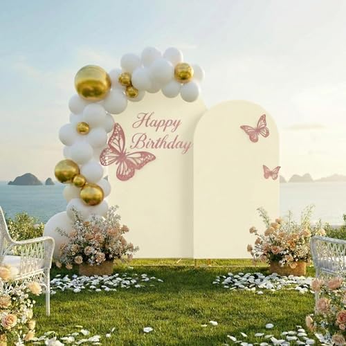 Toolterritary 2 Metal Arch Backdrop Stand and 2 Cover Set, Sturdy 7.2FT, 6FT Party Backdrop Set, Wedding Arch Frame and Cover Set for Birthday, Baby Shower,Christmas, Anniversary(Beige) - color: Beige, size: 7.2ft, 6ft