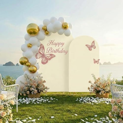 Toolterritary Metal Arch Backdrop Stand and Cover Set, 8FT, 6.6FT Party Backdrop, Easy to Assemble, Backdrop Stand for Parties, Birthday, Baby Shower - color: Beige, size: 8ft, 6.6ft