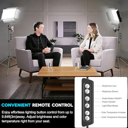2 Pack LED Video Light Kit 79'' Tripod Light Stand, 30W 3000Lux Photography Light with Barndoor, CRI 98+ 2500K-8500K Studio Lights Panel Podcast Lighting for Video Recording/Game Live Streaming - size: 79" Tripod Stand