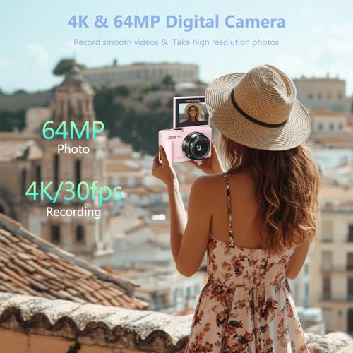 4K Digital Camera for Photography, 64MP Vlogging Camera for YouTube with 3" 180° Flip Screen, 18X Digital Zoom Point and Shoot Camara with 32GB Micro SD Card for Beginner (LP) - color: YL15-W08-C-LP
