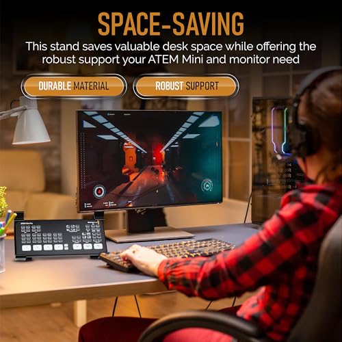 Combo Stand for Blackmagic ATEM Mini Pro and ISO Series – LCD Monitor Stand for Thin Monitors – Stable Setup with Cable Management for Streaming Broadcasting Video Production