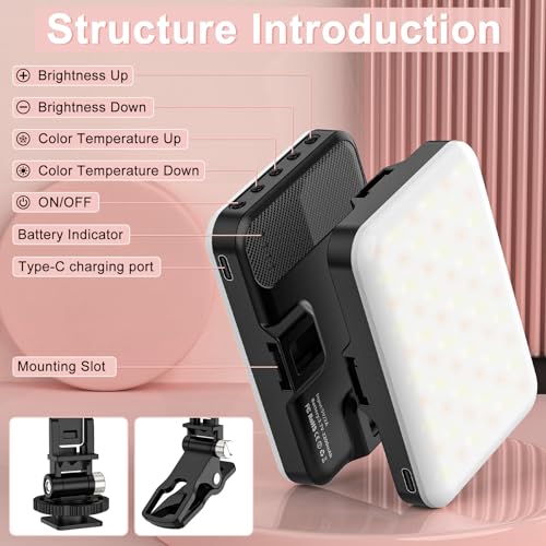 Anautin 60 LED 2200mAh Rechargeable Selfie Light, 7 Modes, 10-Level Brightness, Portable Clip on Light for Phone/Tablet/Laptop, Zoom Call Vlog Makeup TikTok Video Fill Light