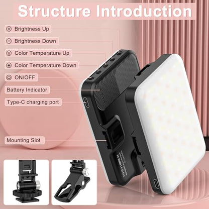 Anautin 60 LED 2200mAh Rechargeable Selfie Light, 7 Modes, 10-Level Brightness, Portable Clip on Light for Phone/Tablet/Laptop, Zoom Call Vlog Makeup TikTok Video Fill Light