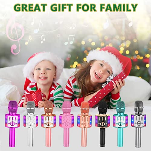 Amazmic Kids Karaoke Microphone Machine Toy Bluetooth Microphone Portable Wireless Karaoke Machine Handheld with LED Lights, Gift for Children Adults Birthday Party, Home KTV(Champagne) - color: Rose Gold Plus