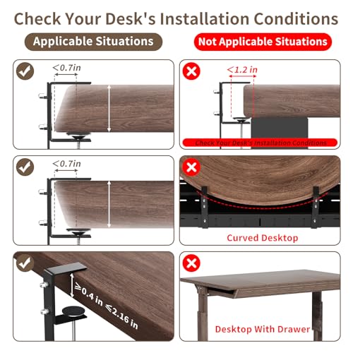 Under Desk Cable Management Tray, Expandable 25.2"–38.6", No Drill Clamp Mount, Cord Management Heavy Duty Carbon Steel Standing Cord Organizer for Home, Office, Gaming, Desk, Black