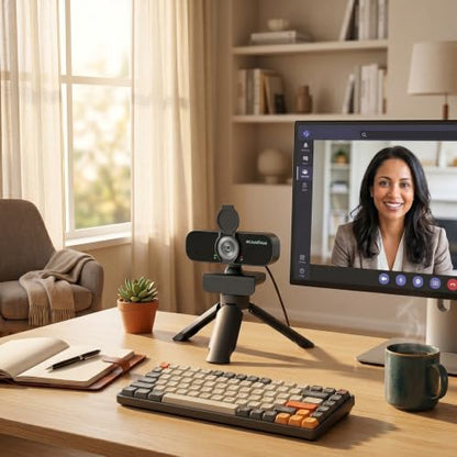 4K Webcam with PDAF Autofocus for PC/Laptop | Smart Noise-Cancelling Mic, Privacy Shield Cover, 80° Focused on You Only, Low-Light Clarity, No-Driver Plug & Play
