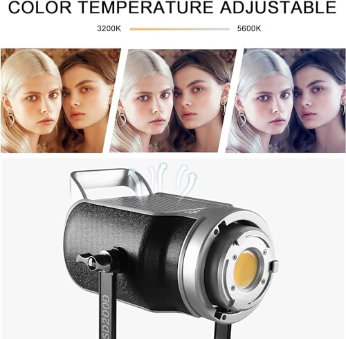 GVM 200W LED Video Light with Softbox, SD200D Photography Studio Lighting Kit with Bluetooth/DMX Control, 93000lux@0.5m 3200K-5600K Bi-Color Continuous Output Lighting for YouTube, Video, Filming