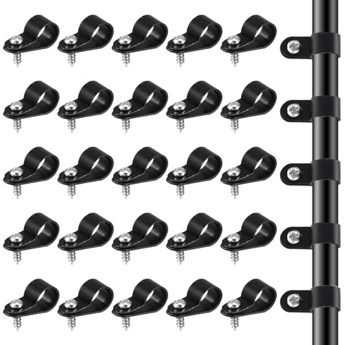 JJUNW 50 Pcs 1/2 Inch Outdoor Cable Clips, Plastic Rope Light Clips Black Wire Fence Clips, Extension Cord Wall Clips with Screws for Wire Management(1/2 Inch) - size: 1/2 Inch