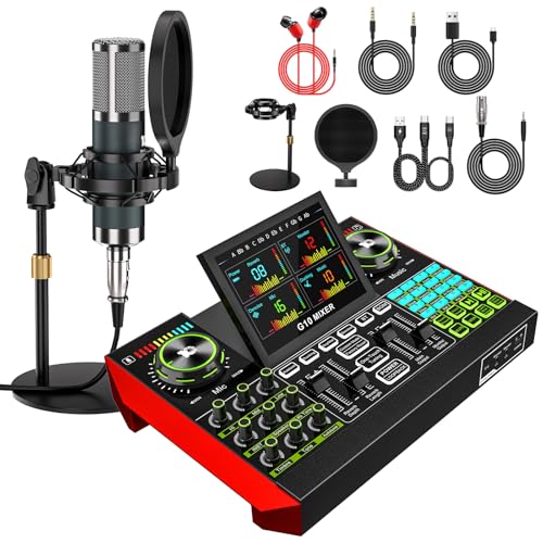 neculogy G10 Podcast Equipment Bundled with Audio Mixer Integrated Podcast Production Studio, Equipped with P15 Microphone, Used for Live Streaming, Podcast Recording PC,YouTube Recording