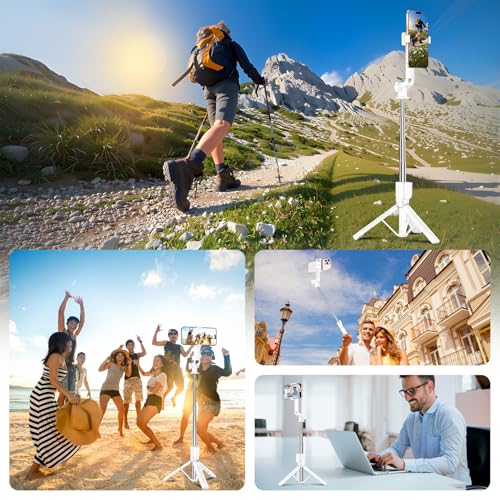Sensyne 53" Selfie Stick for Phone, Extendable Travel Tripod with Detachable Remote for Photography, Selfies, Compatible with All Cell Phones, White - color: White