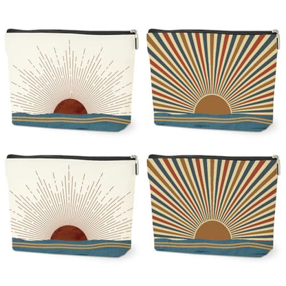 4PCS Sunshine Makeup Bag, Boho Gifts for Women, Natural Linen Zipper Pouch, Sunlight Rays Nature Best Sunshine Gifts for Girls Sister Travel Boho Cosmetic Bag - color: Multicolor 0096