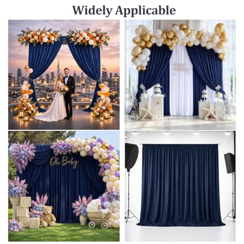 20ft x 12ft Navy Blue Backdrop Curtains, Wrinkle Free Thick Fabric Polyester Curtains Backdrop Drapes Cover for Parties Wedding Birthday Photography Background, 4 Panels 5ft x 12ft - color: Navy blue, size: 20FT(W) x 12FT(H)