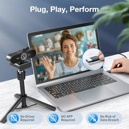 EMEET NOVA 4K Webcam with Tripod - 4K UHD, PDAF Autofocus, Adjustable Heights with 360° Swivel Head, 2 Noise-Cancelling Mics, USB Plug&Play, Privacy Cover, Ideal for Online Meetings&Live Streaming - style: 4K Tripod 360° Swivel
