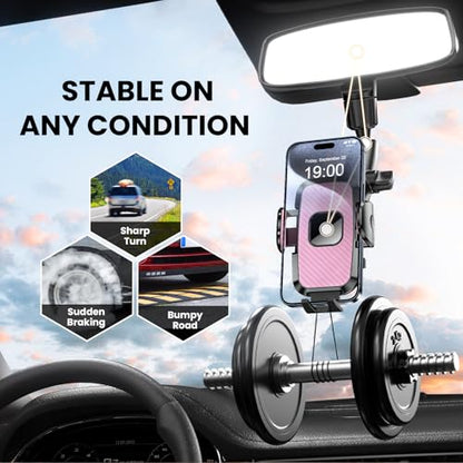 Rear View Mirror Phone Holder, 360° Rotating Car Phone Holder Mount Compatible with All 4-7 Inch iPhone and Android Cell Phones (Pink) - style: Pink
