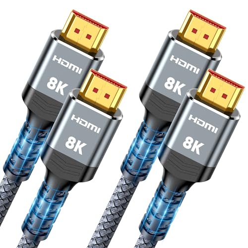 Highwings 8K 2.1 HDMI Cable 3.3FT/1M 2-Pack, 48Gbps High Speed HDMI Braided Nylon Cord-4K120 144Hz 8K60Hz RTX 3090 eARC HDR10 4:4:4 HDCP 2.2&2.3 QMS VRR,Compatible for Laptop,Monitor,Roku TV,HDTV - color: Grey, size: 3.3 feet