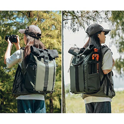 Besnfoto Camera Backpack for Photographer DSLR SLR Waterproof Camera Bag with Laptop Compartment Tripod Holder Roll Top Photographer Case for Hiking Traveling - color: Green