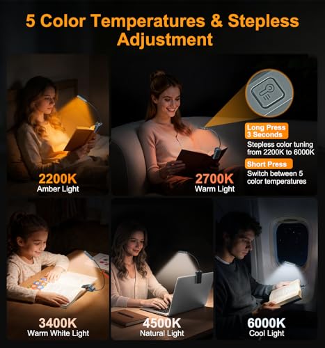 Gritin 2026 Gen 2 Book Light for Reading- 30 Eye Caring Full Spectrum LED | 5 Colors & 5 Brightness, Adjustable Wide/Narrow Beam, Upgrade 1500mAh Long-Lasting Rechargeable Clip on Light-Sea Blue - color: Sea Blue