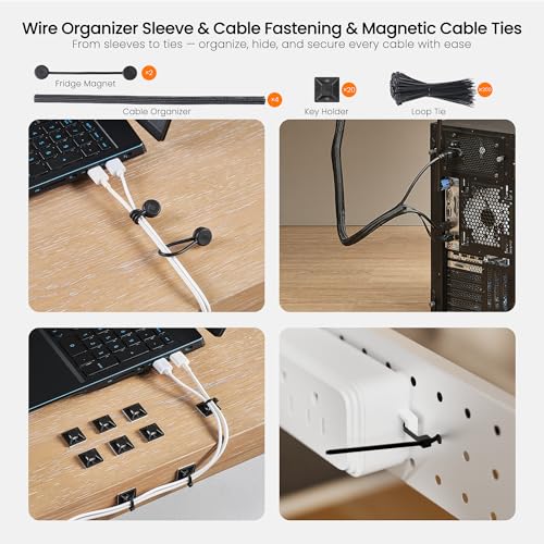 EUREKA ERGONOMIC Metal 316 PCS Cable Management Organizer Kit Cable Raceways, 6 Cable Holder, 4 Cord Sleeve, 60 Wire Clips, 2 Roll Self Adhesive Wire Ties, 100 Zip Ties Under PC Desk, Black