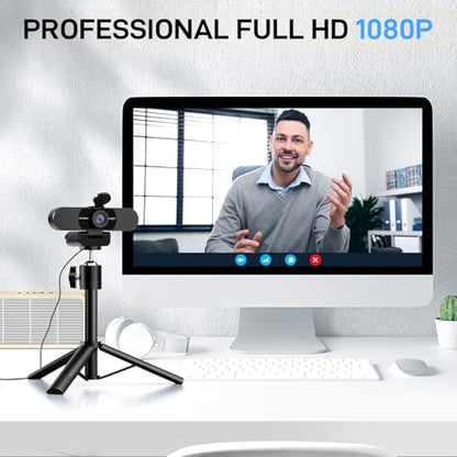 EMEET C960 Webcam with Tripod, 1080P Webcam with Microphone, Adjustable Height Mini Tripod, C960 Web Camera with Privacy Cover, Plug & Play with Stand for Zoom/Skype/YouTube/FaceTime - style: 1080P Tripod