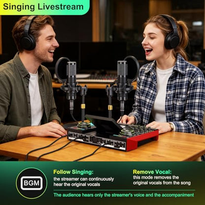 tenlamp G10 Dual Microphone Podcast Equipment Bundle with Live Sound Board Audio Mixer - Two Condenser Mics, Voice Changer, Noise Reduction, for PC/Phone Streaming, Gaming, Singing, Podcast