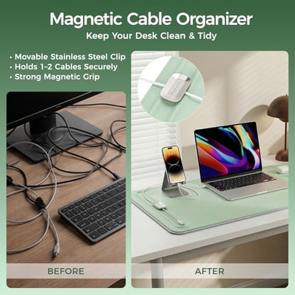 Premium Double-Sided Faux Leather Desk Pad – Non-Slip, Waterproof, with Magnetic Cable Organizer & File Storage – Designed for Offices & Creative Spaces – Durable & Easy to Clean（Green） - color: Green