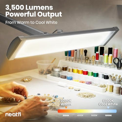 Neatfi 3,500 Lumens LED Desk Lamp – 45W Dimmable Task Light | Adjustable Color Temperature | 3 Light Modes | 540 SMD LEDs | Reading, Craft, Workbench & Office (Silver-2, 26-Inch Wide Shade) - color: Silver-2