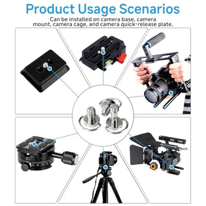 1/4"-20 Camera Screw Set, 16Pack Stainless Steel Tripod Mount Screw with D-Ring, for Camera Cage, Tripod, Monopod, Quick Release Plate, Photography Mounting Replacement