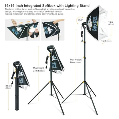 LINCO Lincostore Photo Video Studio Light Kit AM174 - Including 3 Color 5x10ft Backdrops (Black/White/Green) Background Screen