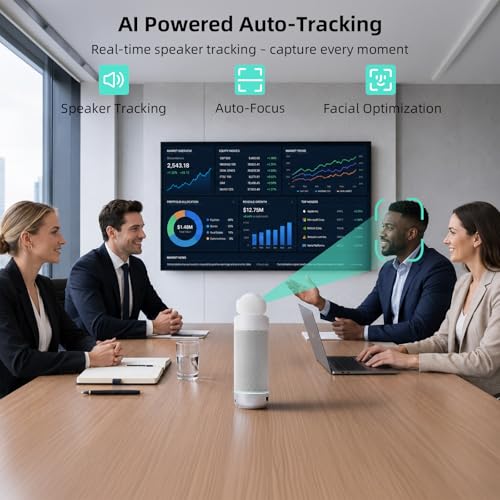 KanDao Meeting S 1080P HD Conference Room Camera, AI Face Recognition and Speaker Tracking, 8 Noise Cancelling Mics, Smart Zoom, Automatic Focus, 180-Degree, Plug & Play, Compatible with Teams, Skype