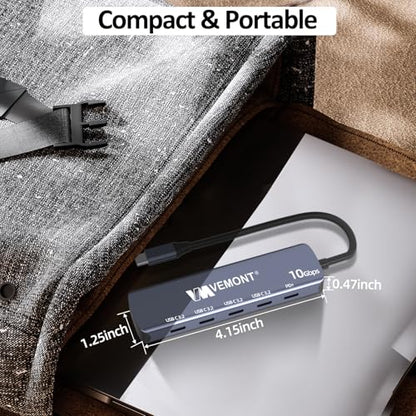 VEMONT 10Gbps USB C Hub - 4 USB-C Data Ports and 100W PD Charging for MacBook, iPhone, iPad, XPS, Surface Pro and More - style: 5 in1 10Gbps