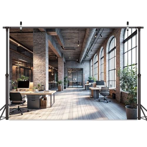 7X5ft Modern Office Backdrop for Video Conference Business Backdrops Rustic Brick Wall Virtual Office Scene Photography Studio Background Holiday Party Birthday Live Zoom Photoshoot Props - size: 7X5FT