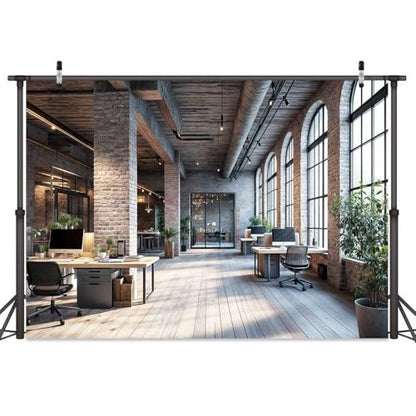10X8ft Modern Office Backdrop for Video Conference Business Backdrops Rustic Brick Wall Virtual Office Scene Photography Studio Background Holiday Party Birthday Live Zoom Photoshoot Props - size: 10X8FT