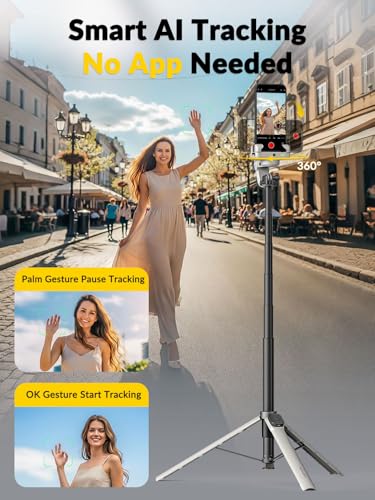 AOCHUAN 70.9” Auto-Open 4-in-1 Smartphone Gimbal for iPhone & Android, AI Face Tracking Phone Stabilizer(No App Needed) w/Magnetic Remote, 360° Rotating Gimbal, RGB Light& Built-in Tripod, M3Pro White - color: White