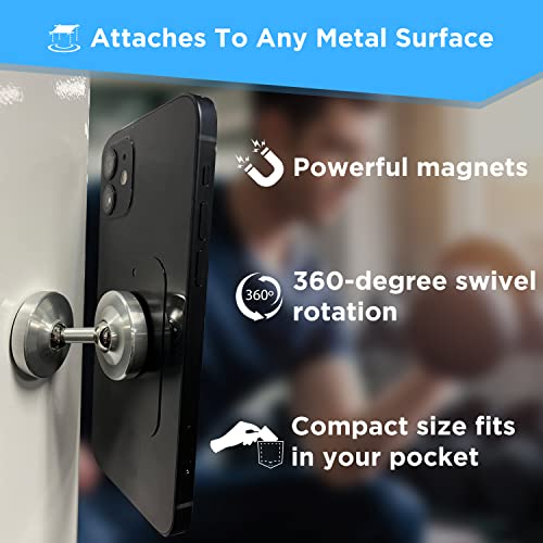 Gym Mate Gym Dual Magnetic Phone Mount & Holder – Attaches Magnetically to Metal Surfaces – Shoot Hands-Free Workout Videos – Strong Joints & Magnets – Compact Size
