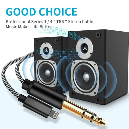 [MFi Certified] Lightn ing to 1/4 inch Audio TRS Stereo Cable, 6.6FT Light ning to 6.35mm inch Adapter, Compatible with i-Pad, i-Phone 14/13/12/Pro, for Amplifier,Speaker,Mixer[NOT for Recording] - size: 6.6FT