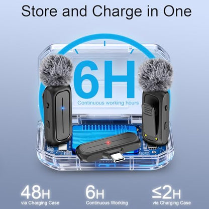 2-Pack Wireless Mini Lavalier Lapel Microphone for iPhone,Android Phone w/ Charging Case - 65ft Cordless Clip on Dual Mics with Noise Reduction 6H Working Time for Video Recording Vlogging,YouTube