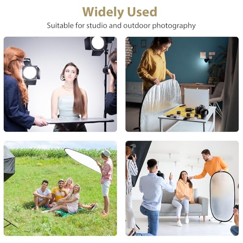 UTEBIT 35"x47" Photography Reflector with Stand, Include Clamp&Carrying Bag | 5-in-1 Oval Foldable Reflector, Translucent/Silver/Gold/White/Black Photography Reflector for Studio&Outdoor Lighting - size: 35x47 Inch