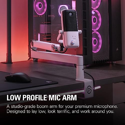 Elgato Wave Mic Arm LP White, Low Profile Boom Arm | Sits below shoulder line, 360-degree rotation, Magnetic cable channels, All-metal build, Fully adjustable mount - style: Mic Arm LP White