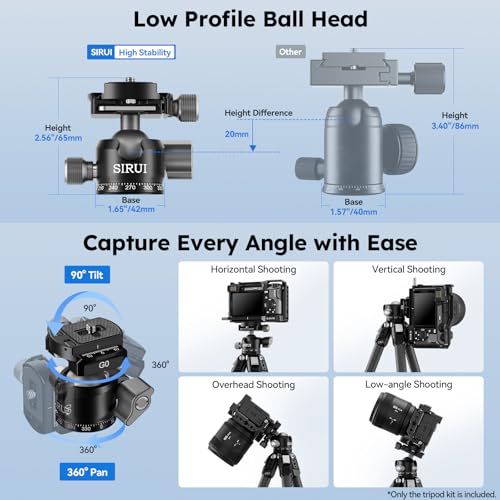 SIRUI 31.5" Compact Carbon Fiber Small Desktop Tripod with Low Profile Ball Head, Portable Lightweight Backpack Camera Tripod with Spikes for Travel Vlogging Tabletop, Macro Photography, AM-224S+G0 - style: AM-224S+G0