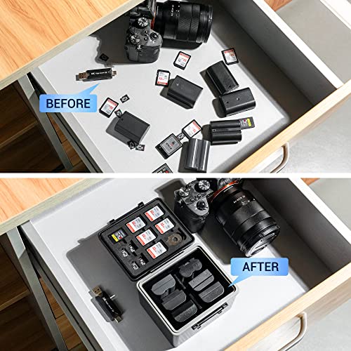 JJC DSLR Camera Battery & SD Micro SD XQD Card Case Holder for Canon LP-E6 LP-E6N LP-E6NH Nikon EN-EL15 EN-EL14 Sony NP-FZ100 Fujifilm NP-W126 NP-W235 Battery and More Below 1.5x0.9x2.4” - size: For Camera Battery x6