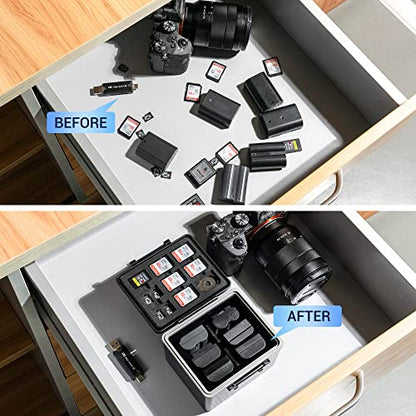 JJC DSLR Camera Battery & SD Micro SD XQD Card Case Holder for Canon LP-E6 LP-E6N LP-E6NH Nikon EN-EL15 EN-EL14 Sony NP-FZ100 Fujifilm NP-W126 NP-W235 Battery and More Below 1.5x0.9x2.4” - size: For Camera Battery x6
