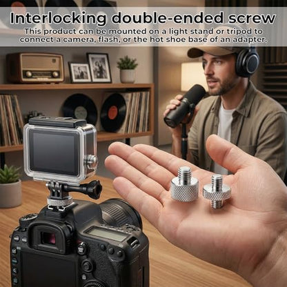 Skrfren Tripod Adapter Set, 1/4 to 3/8 & 3/8 to 1/4 Camera Screw Adapter, Aluminum Alloy Thread Converter Male Female, Mounting Screws Kit for Tripod Monopod Light Stand Microphone (Silver)