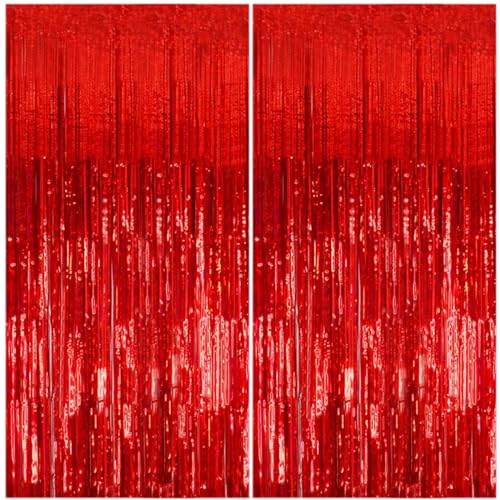 2 Pack Foil Curtain Backdrop Red Metallic Tinsel Foil Fringe Curtains Photo Booth Props for Birthday Wedding Engagement Baby Shower Bachelorette Christmas Holiday Celebration Party Decorations - color: Red, size: 2 Pcs