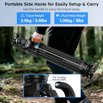 SIRUI Professional Video Tripod, Carbon Fiber Fluid Head, 5kg/11lbs, Stepless +90°/-70° Tilt & 360° Pan, One-Step Height Adjustment, QR Plate for DJI RS Series, Max 70.9in for DSLR Camcorder(SQ75+S5X) - style: Carbon Fiber Tripod