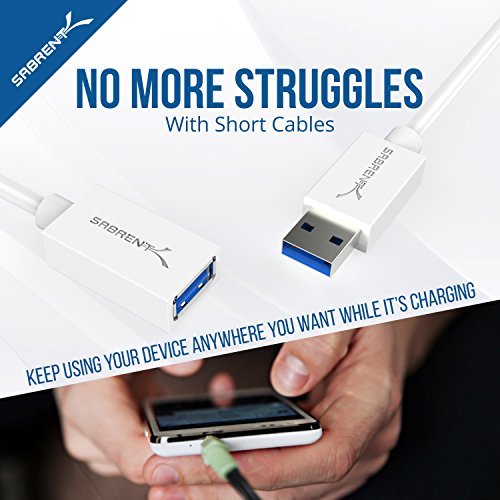 SABRENT 22AWG USB 3.0 Extension Cable - A-Male to A-Female [White] 10 Feet (CB-301W) - color: WHITE, size: 10 FT