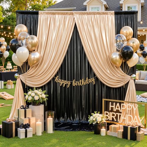 20ftx10ft Black and Champagne Sequin Backdrop Curtain Panels for Parties, Wrinkle Free Glitter Photo Backdrop Drapes 4 Panels 5x10FT Shimmer Back Drop Cloth for Wedding Birthday Photography Background - color: Black Champagne, size: 5ftx10ft(4 Panels)